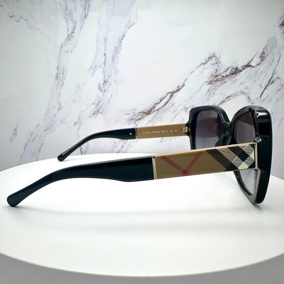 New Burberry Sunglasses Black Square Frames Checkered Arms Gradient BURBERRY - Picture 5 of 16